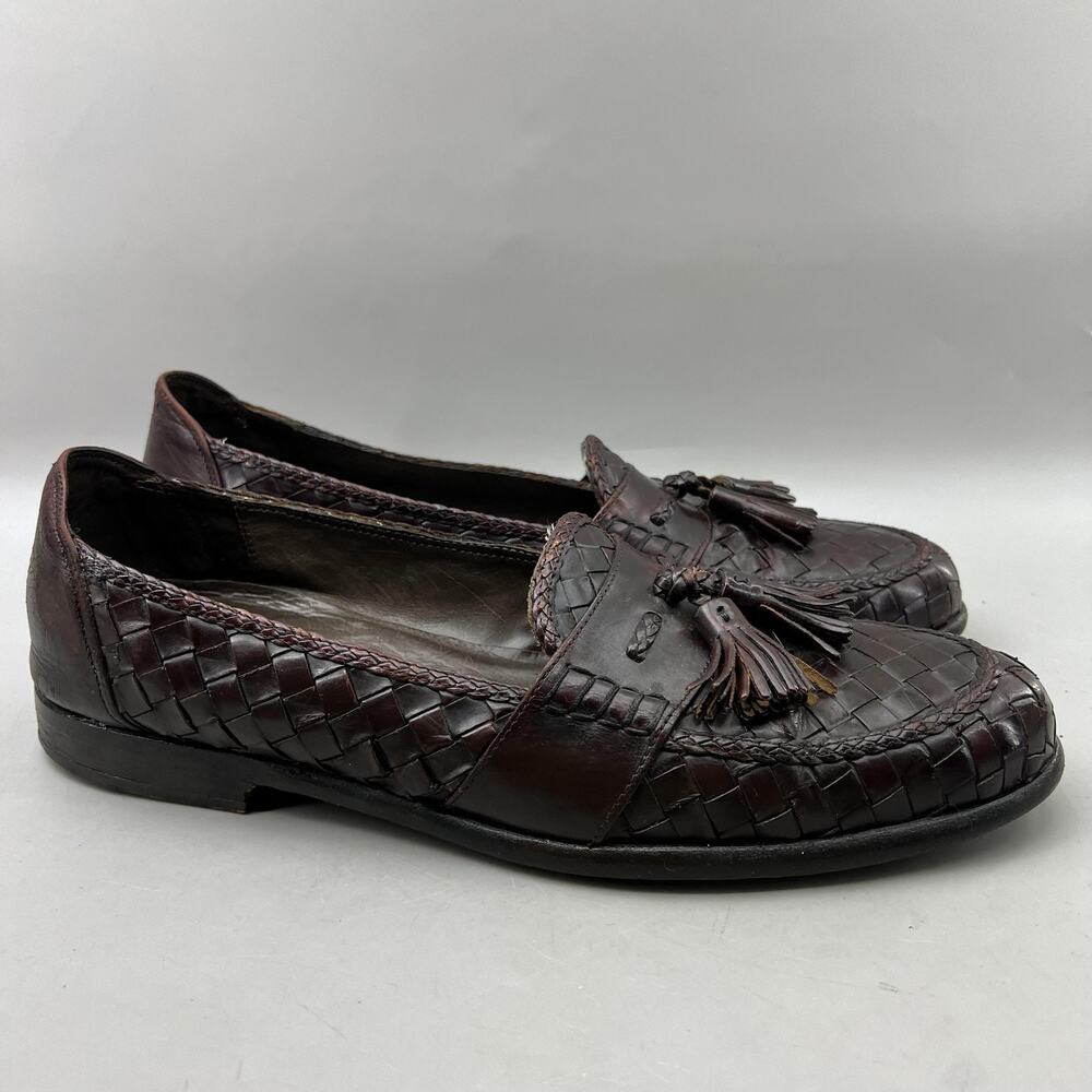 Bragano Woven Tassel Loafers Men Size 11.5 N Brown Leather Dress Formal Shoes